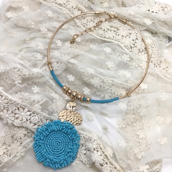 Est 1946 Bluefish Turquoise Blue Beaded Wire Choker Statement Necklace #C1 - Picture 4 of 8